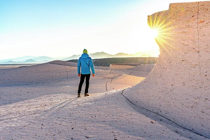 Framed Print : Hiker watching sunrise, Campo de Piedra Pomez, El Penon, Puna, Catamarca, Argentina. (MR) Framed Print : Hiker watching sunrise, Campo de Piedra Pomez, El Penon, Puna, Catamarca, Argentina. (MR)