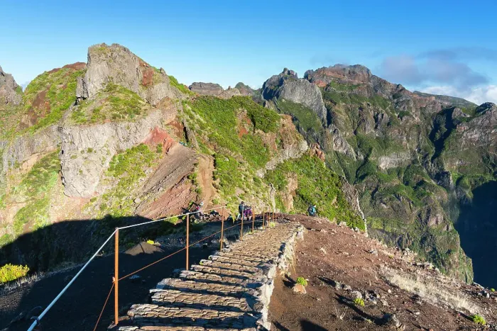 Framed Print : Hikers hiking trail around Pico do Arieiro peak at sunrise, Santana, Madeira, Portugal Framed Print : Hikers hiking trail around Pico do Arieiro peak at sunrise, Santana, Madeira, Portugal
