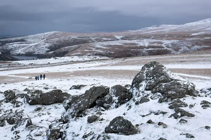 Framed Print : Hikers on Sourton Tor on a snowy winter day, Dartmoor National Park, Devon, England. Winter (January) 2023 Framed Print : Hikers on Sourton Tor on a snowy winter day, Dartmoor National Park, Devon, England. Winter (January) 2023