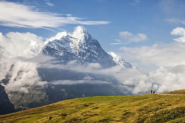 Hikers on the way to Mount Eiger First Grindelwald Bernese Oberland Canton of Berne