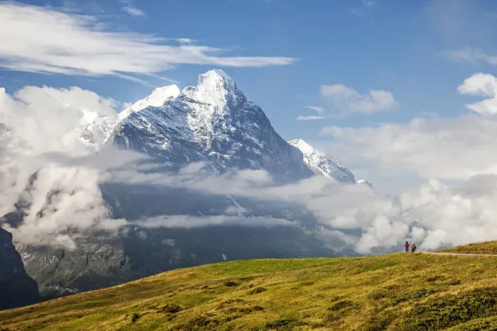Framed Print : Hikers on the way to Mount Eiger First Grindelwald Bernese Oberland Canton of Berne