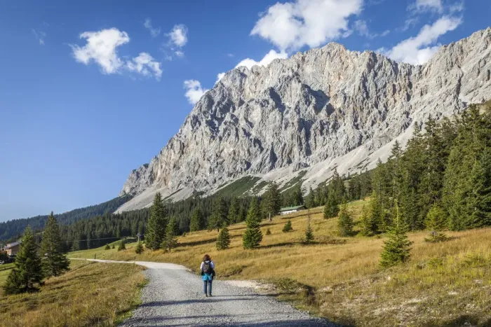 Framed Print : Hiking trail to Ehrwalder Alm with Zugspitz massif from Gaistal, Ehrwald in Tirol, Tyrol, Austria Framed Print : Hiking trail to Ehrwalder Alm with Zugspitz massif from Gaistal, Ehrwald in Tirol, Tyrol, Austria