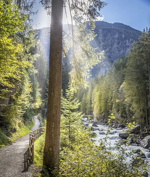 Hiking trail on the stream Ache in the Oetz valley, Oetz, Tyrol, Austria