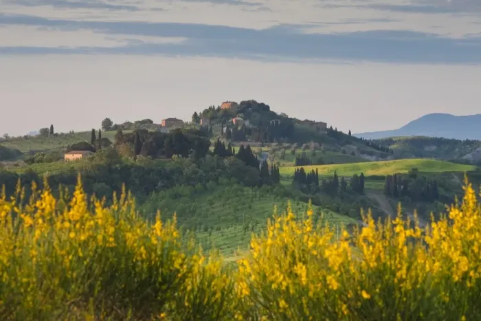 Framed Print : Hilltop village nr Asciano, Tuscany, Italy Framed Print : Hilltop village nr Asciano, Tuscany, Italy