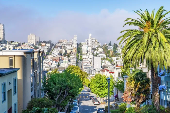 Framed Print : Hilly Streets in North Beach District, San Francisco, California, USA Framed Print : Hilly Streets in North Beach District, San Francisco, California, USA