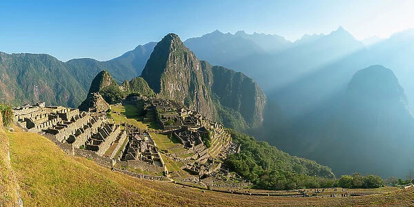 Historic ancient Lost city of the Incas, Machu Picchu on mountain in Andes, Cuzco Region, Peru