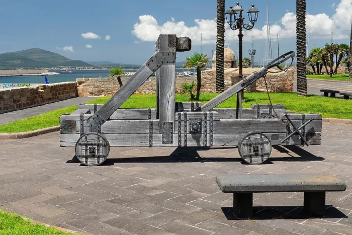 Framed Print : Historic catapult on the citiy wall of Alghero, Sassari province, Sardinia, Italy Framed Print : Historic catapult on the citiy wall of Alghero, Sassari province, Sardinia, Italy