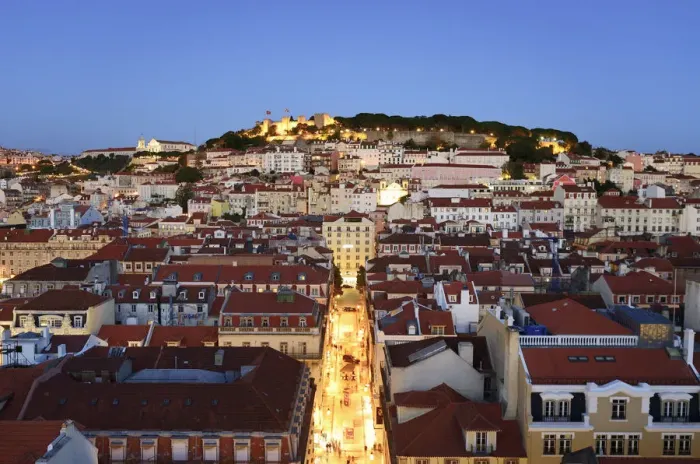 Framed Print : The historic centre (Baixa) and Sao Jorge castle at twilight. Lisbon, Portugal Framed Print : The historic centre (Baixa) and Sao Jorge castle at twilight. Lisbon, Portugal