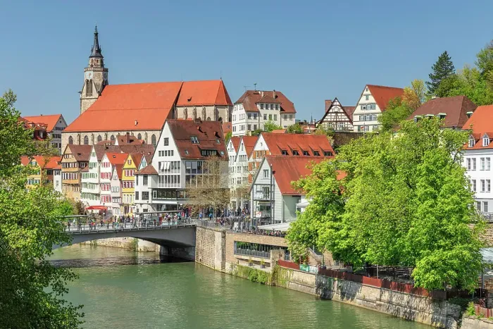 Framed Print : Historic centre with collegiate church on Neckar River, Tubingen, Baden Wurttemberg, Germany Framed Print : Historic centre with collegiate church on Neckar River, Tubingen, Baden Wurttemberg, Germany