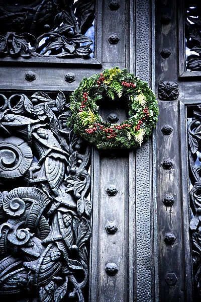 Historic Door with Xmas Wreath, Berlin, Germany, Europe