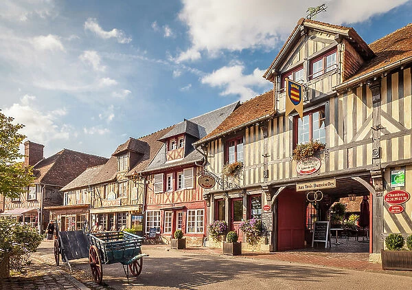 Historic half-timbered houses in the old town of Beuvron-en-Auge, Calvados, Normandy, France
