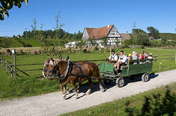 Historic horse-drawn carriage in Illerbeuern, Allgaeu, Bavaria, Germany