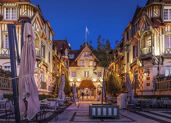 Historic Hotel Le Normandy in Deauville in the evening, Calvados, Normandy, France