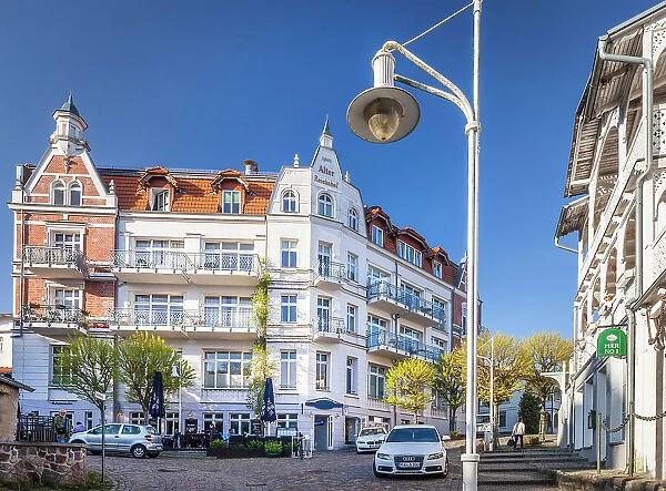 Historic hotel in the old town of Sassnitz on Ruegen, Mecklenburg-West Pomerania, Baltic Sea, Northern Germany, Germany