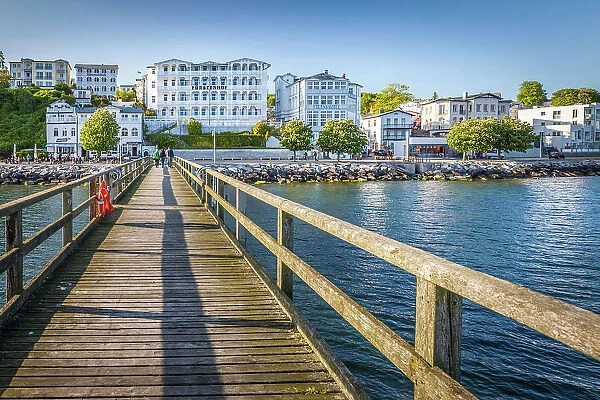 Historic hotels and pier in Sassnitz on Ruegen, Mecklenburg-West Pomerania, Baltic Sea, Northern Germany, Germany
