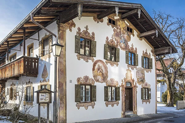 Historic house with traditional facacde painting in Unterammergau, Upper Bavaria, Bavaria