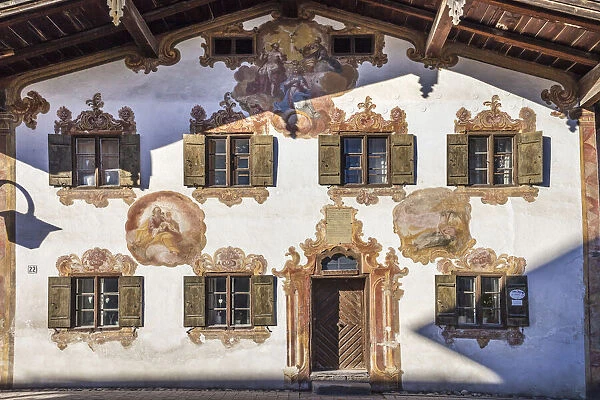 Historic house with traditional facacde painting in Unterammergau, Upper Bavaria, Allgaeu, Bavaria, Germany