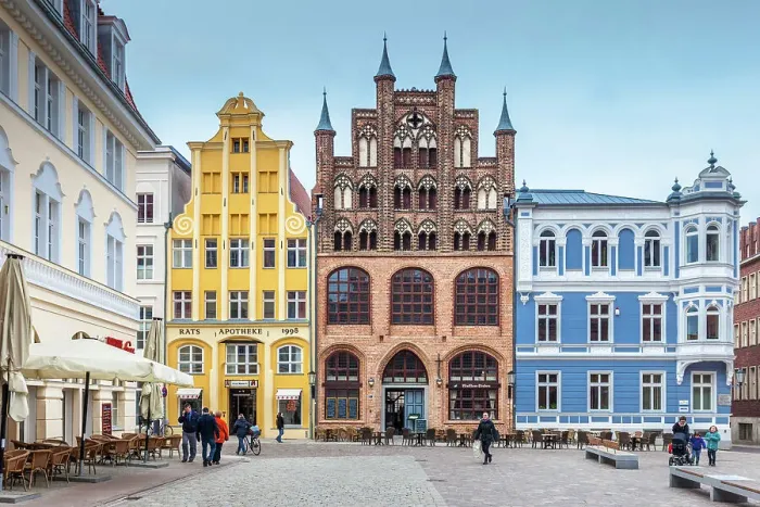 Framed Print : Historic houses at Alter Markt in Stralsund, Mecklenburg-West Pomerania, Baltic Sea, Northern Germany, Germany