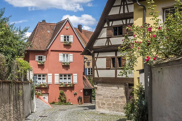 Historic houses on the city wall of Dinkelsbuhl, Middle Franconia, Bavaria, Germany