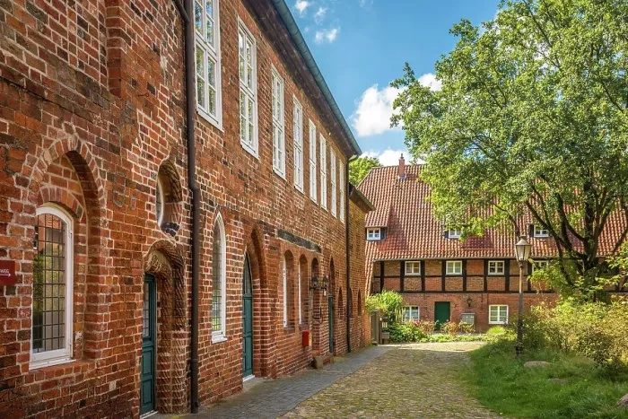 Framed Print : Historic houses at Lune Monastery, Luneburg, Lower Saxony, Germany Framed Print : Historic houses at Lune Monastery, Luneburg, Lower Saxony, Germany