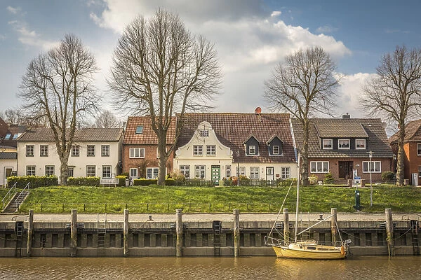 Historic houses at the port of Toenning, North Friesland, Schleswig-Holstein