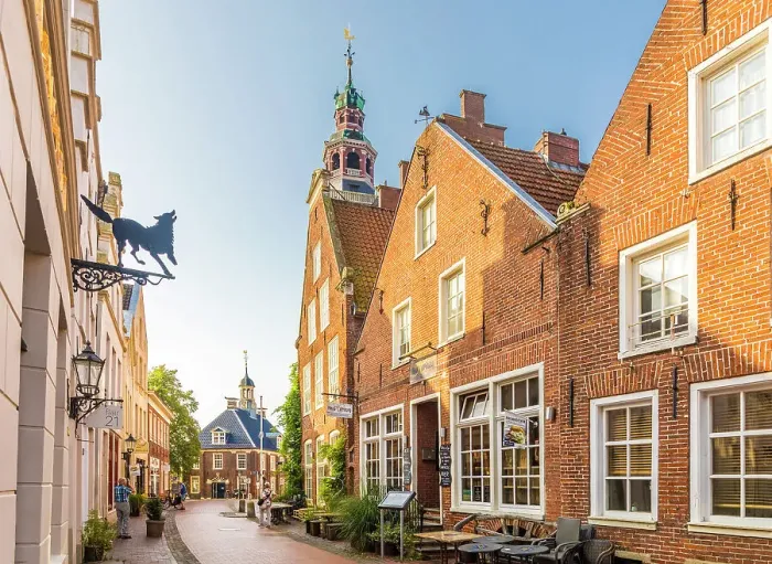 Framed Print : Historic houses on Rathausstrasse in the old town, Leer, East Frisia, Lower Saxony, Germany Framed Print : Historic houses on Rathausstrasse in the old town, Leer, East Frisia, Lower Saxony, Germany