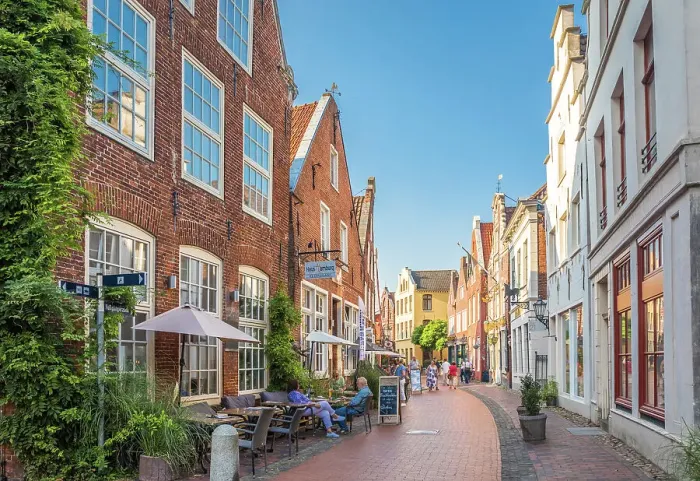 Framed Print : Historic houses on Rathausstrasse in the old town, Leer, East Frisia, Lower Saxony, Germany Framed Print : Historic houses on Rathausstrasse in the old town, Leer, East Frisia, Lower Saxony, Germany
