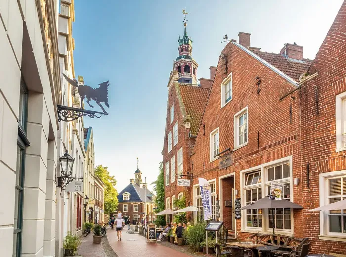Framed Print : Historic houses on Rathausstrasse in the old town, Leer, East Frisia, Lower Saxony, Germany Framed Print : Historic houses on Rathausstrasse in the old town, Leer, East Frisia, Lower Saxony, Germany