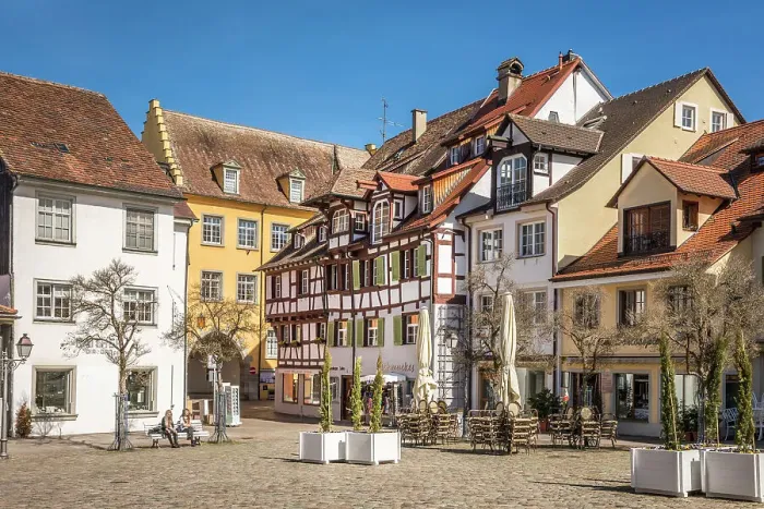 Framed Print : Historic houses on Schlossplatz in the old town of Meersburg, Baden-Wurttemberg, Germany Framed Print : Historic houses on Schlossplatz in the old town of Meersburg, Baden-Wurttemberg, Germany