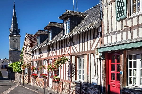 Historic houses in the village center of Le Breuil-en-Auge, Calvados, Normandy, France
