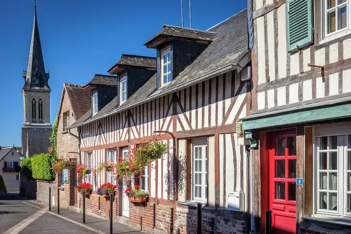 Framed Print : Historic houses in the village center of Le Breuil-en-Auge, Calvados, Normandy, France Framed Print : Historic houses in the village center of Le Breuil-en-Auge, Calvados, Normandy, France