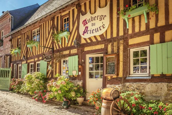 Framed Print : Historic Inn Auberge du Prieure in Saint-Hymer, Calvados, Normandy, France Framed Print : Historic Inn Auberge du Prieure in Saint-Hymer, Calvados, Normandy, France