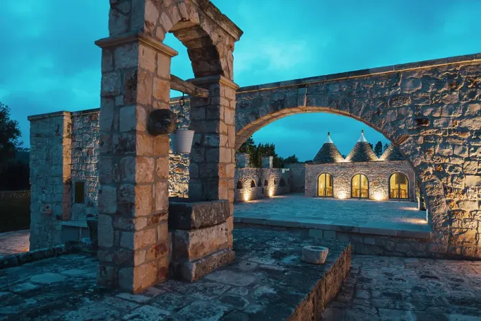 Framed Print : Historic Masseria Courtyard at Blue Hour in Puglia. Masseria Grieco, Ostuni