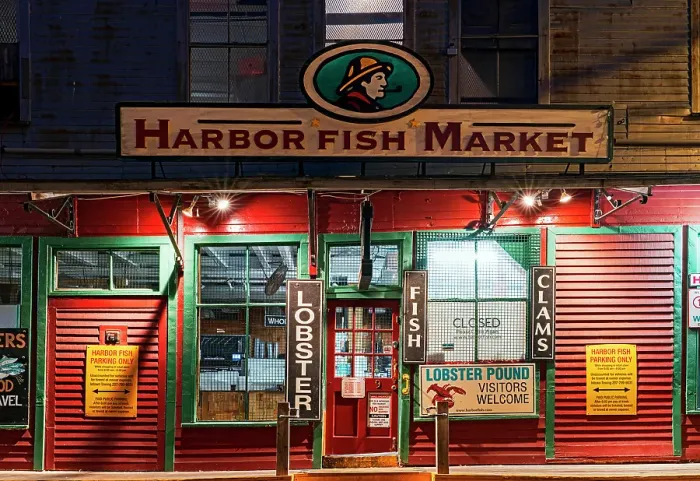 Framed Print : Historic Old Port and Fish Market at Night Portland Maine, New England, USA Framed Print : Historic Old Port and Fish Market at Night Portland Maine, New England, USA