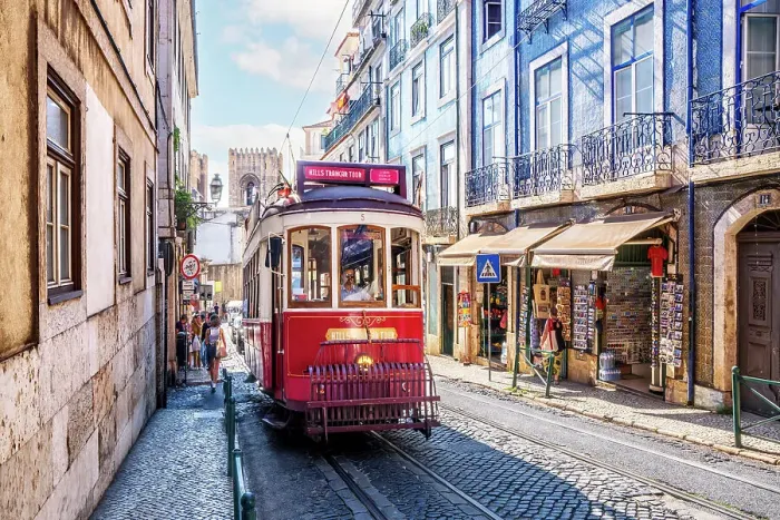 Framed Print : Historic Red Tram in the Streets of Lisbon Lisbon, Portugal Framed Print : Historic Red Tram in the Streets of Lisbon Lisbon, Portugal