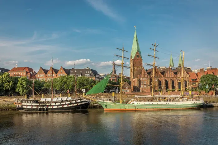 Framed Print : Historic sailing ships Admiral Nelson and Alexander von Humboldt at the Martini pier with St. Martini Church, Bremen, Germany Framed Print : Historic sailing ships Admiral Nelson and Alexander von Humboldt at the Martini pier with St. Martini Church, Bremen, Germany