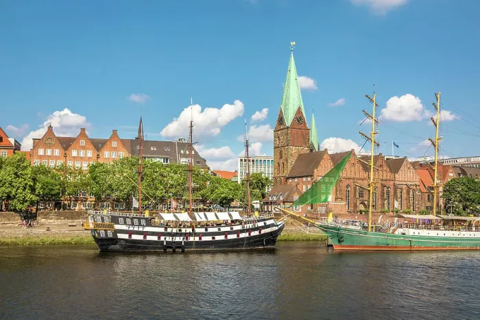 Framed Print : Historic sailing ships Admiral Nelson and Alexander von Humboldt at the Martini pier with St. Martini Church, Bremen, Germany Framed Print : Historic sailing ships Admiral Nelson and Alexander von Humboldt at the Martini pier with St. Martini Church, Bremen, Germany