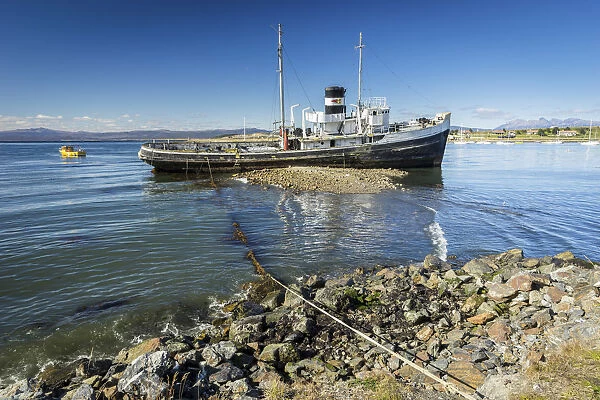 Historic St. Christopher shipwreck on shore at Ushuaia, Tierra del Fuego Province