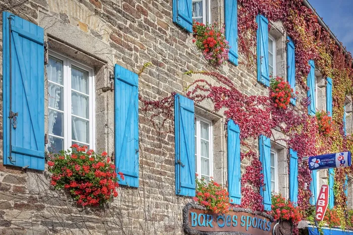 Framed Print : Historic stone house with wild vine in Saint-Thegonnec, Finistere, Brittany, France Framed Print : Historic stone house with wild vine in Saint-Thegonnec, Finistere, Brittany, France
