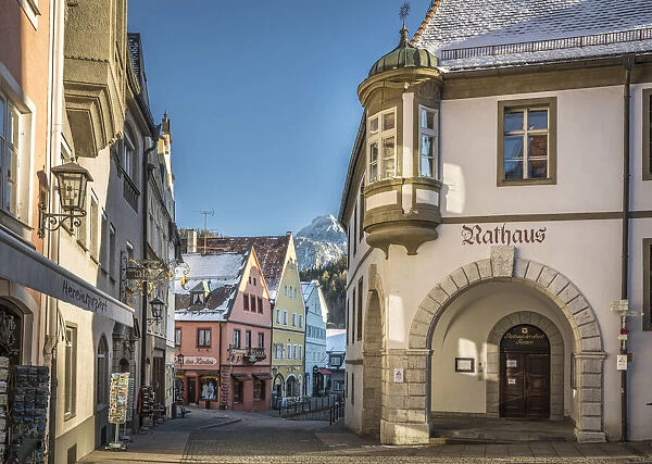 Historic town hall in the old town of Fuessen, Allgaeu, Bavaria, Germany
