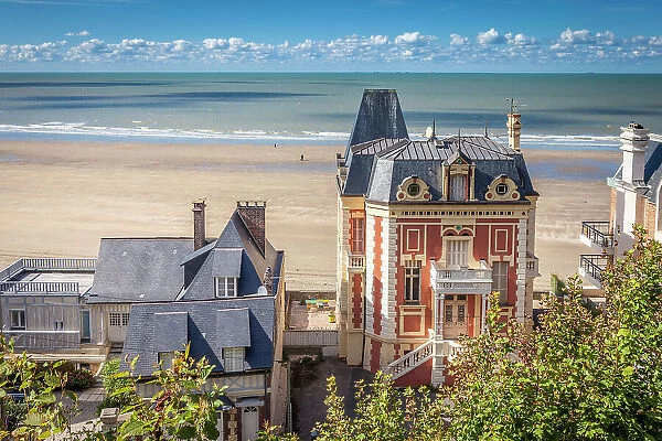 Historic villas on the beach at Trouville-sur-Mer, Calvados, Normandy, France
