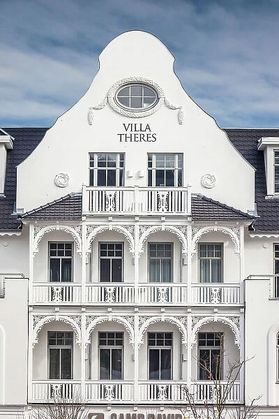 Historic white spa villa in Sellin on Ruegen, Mecklenburg-West Pomerania, Baltic Sea, North Germany, Germany
