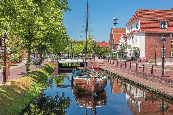 Historical cargo glider Thekla von Papenburg on the main canal in the old town of Papenburg, Emsland, Lower Saxony, Germany
