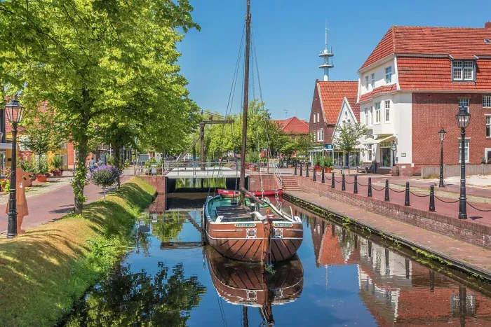 Framed Print : Historical cargo glider Thekla von Papenburg on the main canal in the old town of Papenburg, Emsland, Lower Saxony, Germany Framed Print : Historical cargo glider Thekla von Papenburg on the main canal in the old town of Papenburg, Emsland, Lower Saxony, Germany