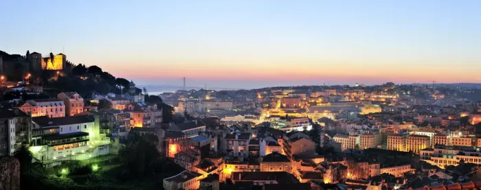 Framed Print : The historical center of Lisbon at twilight. Portugal