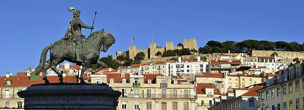 The historical centre and the Sao Jorge castle, with King Dom Joao I equestrian statue