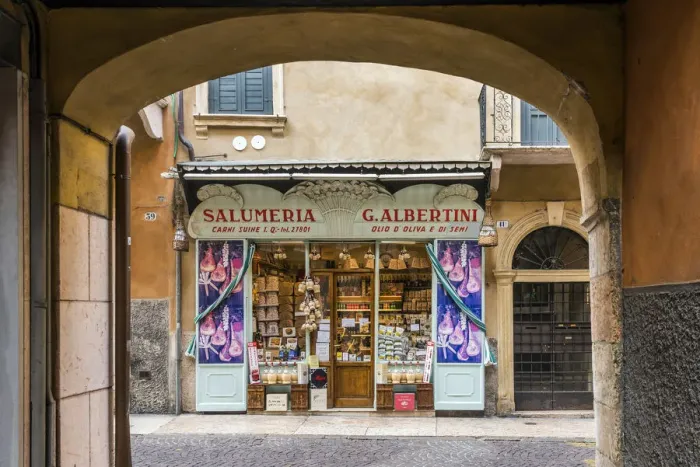 Framed Print : Historical drugstore in the city center, Verona, Veneto, Italy