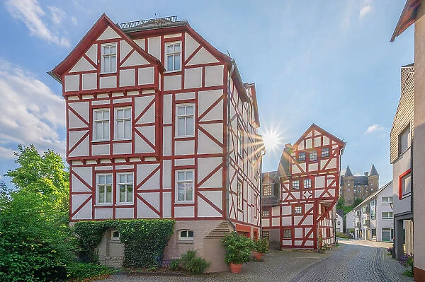 Historical old town of Herborn with Herborn castle, Lahn, Westerwald, Hesse, Germany
