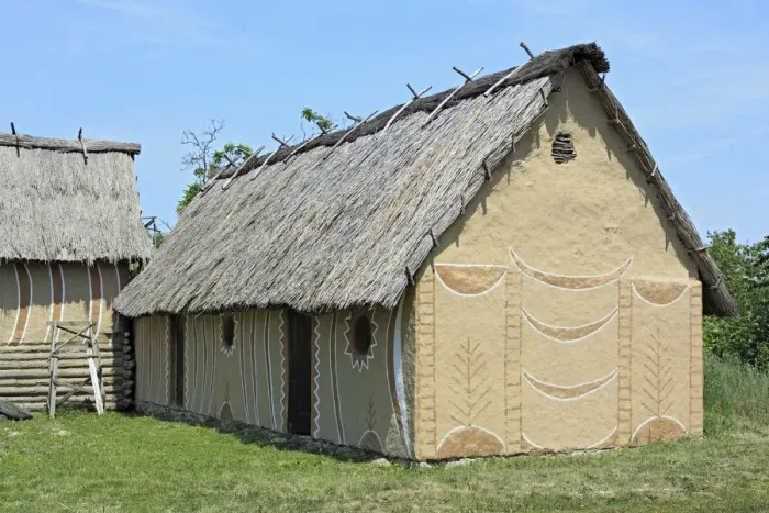 Framed Print : Historical reconstruction of village dated back to Cucuteni-Trypillian culture, Legedzino