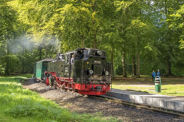 The historical Rugensche Baderbahn steam train called 'Rasender Roland', Rugen, Germany